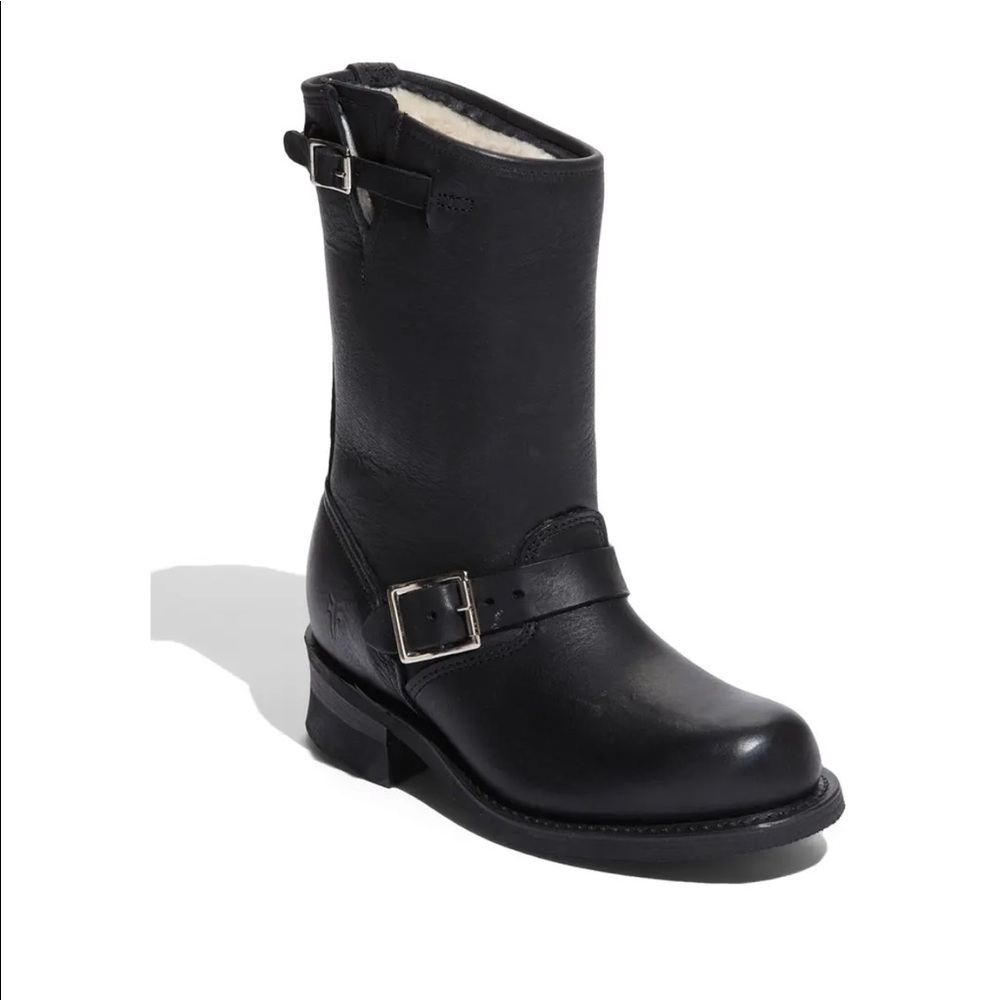 Frye engineer black boots shearling 8.5